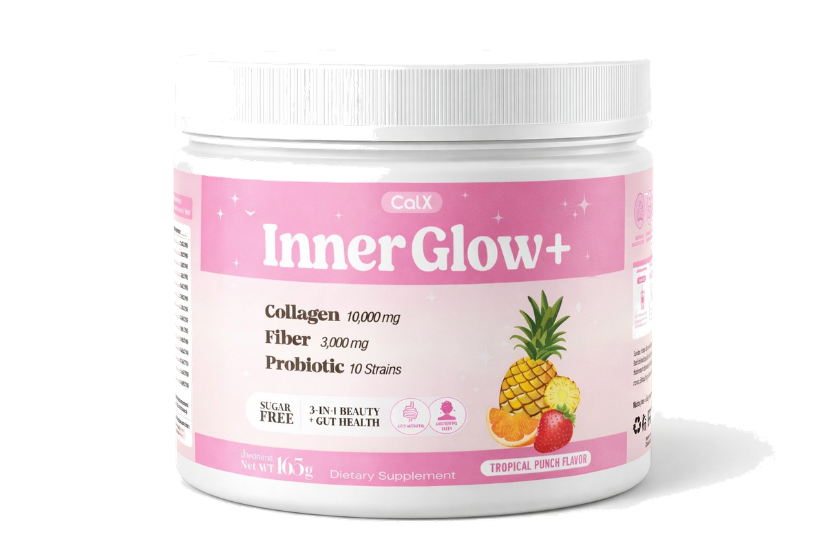 CALX InnerGlow+ tub — 3-in-1 collagen, fiber, and probiotic formula