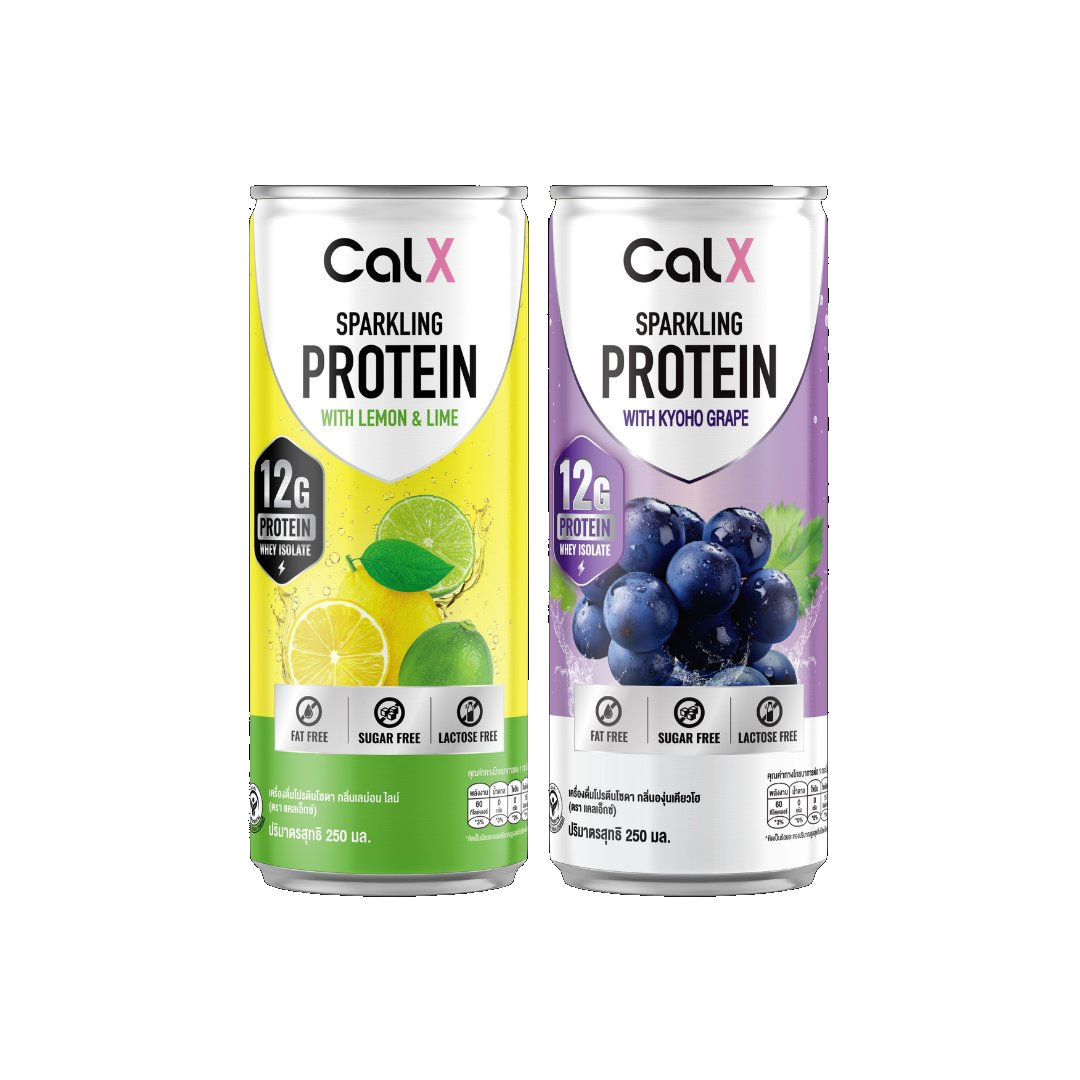 CALX Sparkling Protein cans — Lemon & Lime and Kyoho Grape